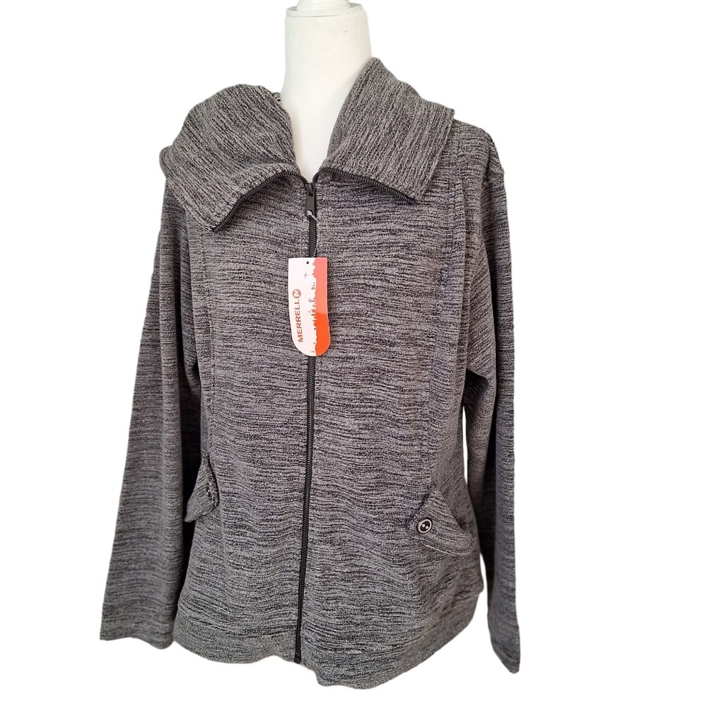 Merrell Zaida Hooded Fleece Jacket Basalt Heather Gray Full Zip Front szXL